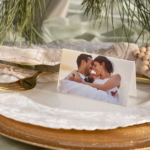 Simple Minimalist Gold Photo Wedding Thank You Card