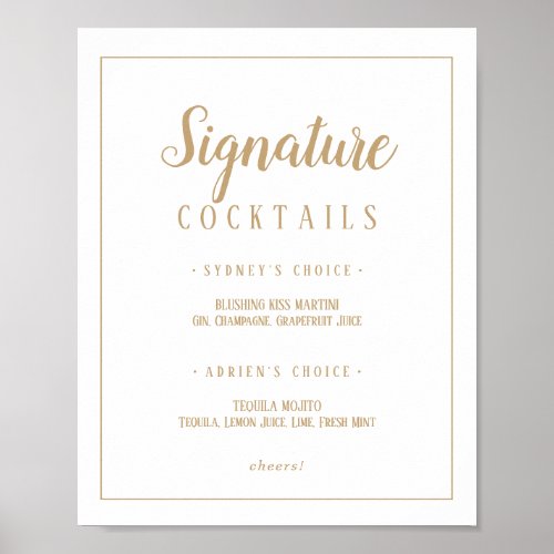 Simple MinimalistGold Signature Cocktails Frame  Poster