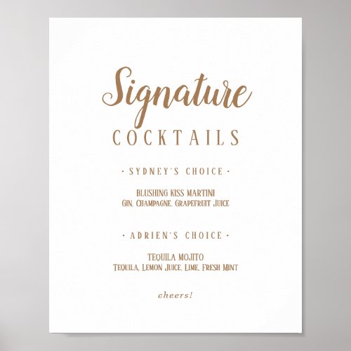 Simple MinimalistGold Signature Cocktails Sign