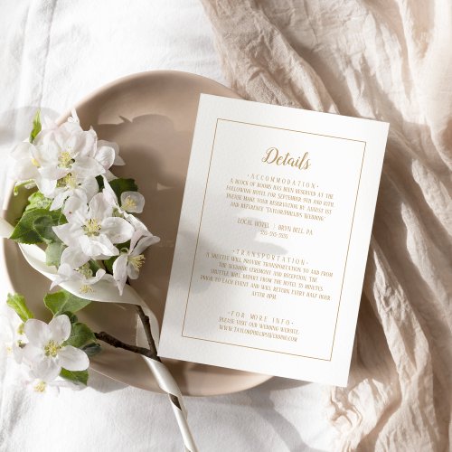 Simple MinimalistGold Wedding Details Frame Enclosure Card