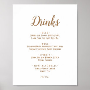 Simple Minimalist Gold Wedding Drinks Menu Sign