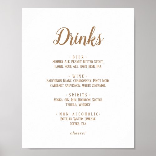 Simple MinimalistGold Wedding Drinks Menu Sign