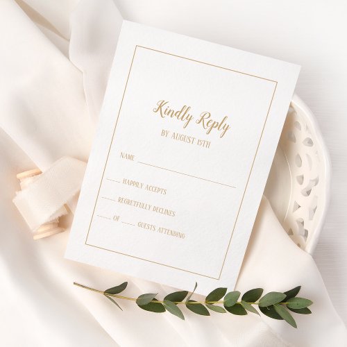 Simple MinimalistGold Wedding Frame RSVP Card
