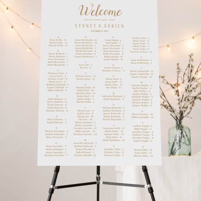 Simple Minimalist|Gold Wedding Seating Chart  Foam Board (In Situ (Stand))