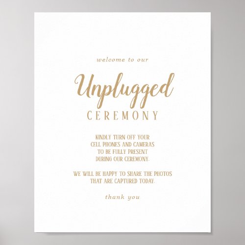 Simple MinimalistGold Wedding Unplugged Ceremony  Poster