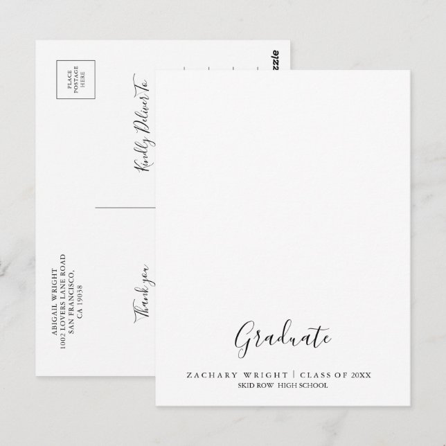 Simple Minimalist Graduation Graduate Thank You   Postcard (Front/Back)