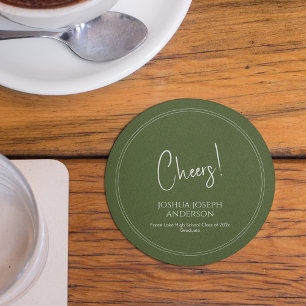 Simple Minimalist Graduation Party Olive Green Round Paper Coaster