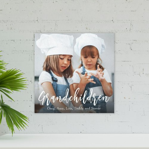 Simple Minimalist Grandchildren Photo Calligraphy Canvas Print