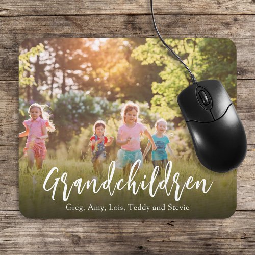 Simple Minimalist Grandchildren Photo Calligraphy Mouse Pad
