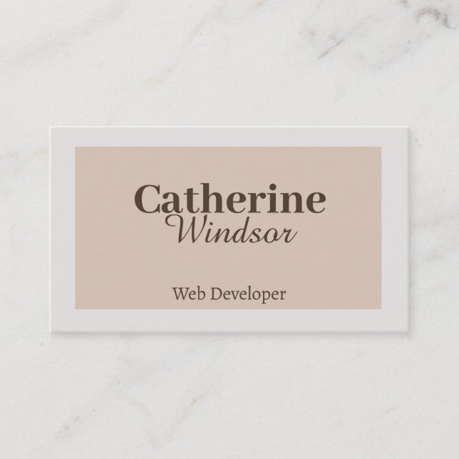 Simple Minimalist Gray Brown Pastel Web Developer  Business Card (Front)