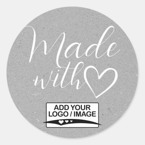 Simple Minimalist Gray Kraft Paper Made With Love Classic Round Sticker