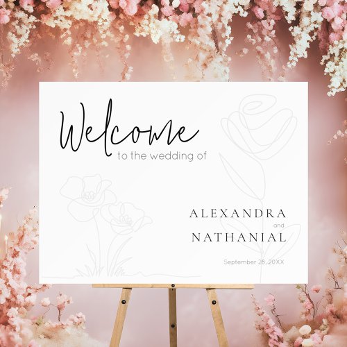 Simple Minimalist Gray White Wedding Welcome Sign