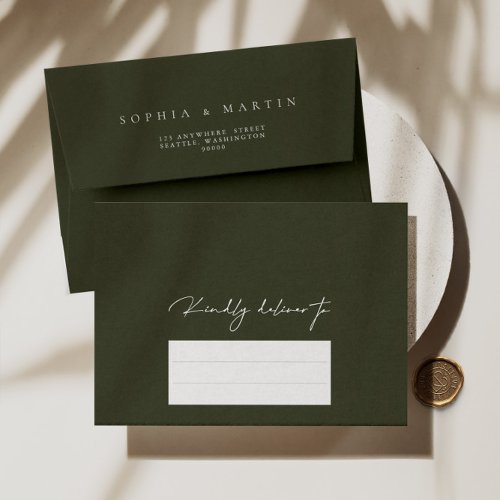 Simple Minimalist Green Calligraphy Wedding Envelope