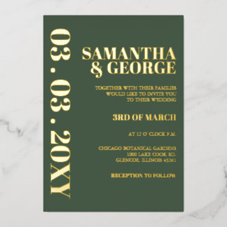 Simple Minimalist Green Modern Wedding Foil Invitation