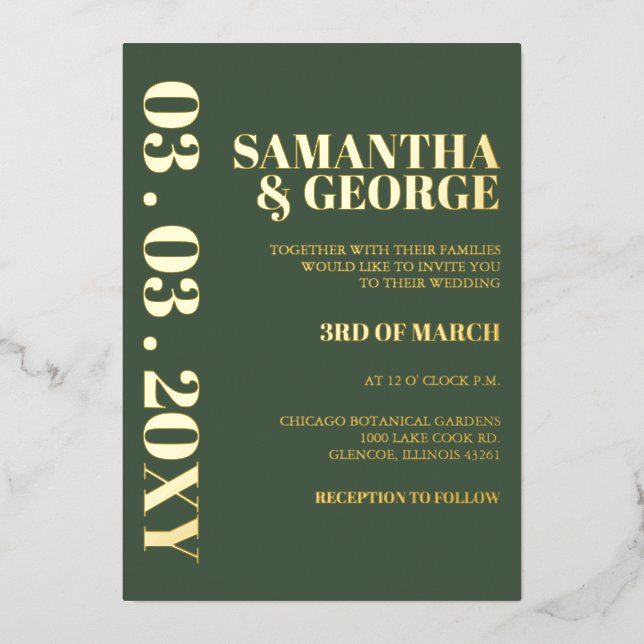 Simple Minimalist Green Modern Wedding Foil Invitation (Front)