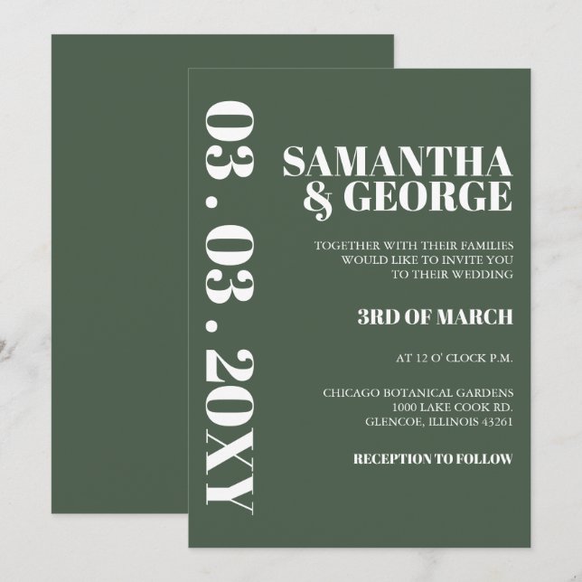 Simple Minimalist Green Modern Wedding Invitation (Front/Back)