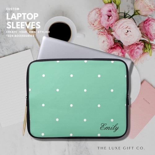 Simple Minimalist Green Polka Dot Laptop Sleeve