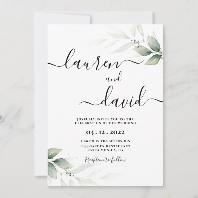 Simple Minimalist Greenery wedding Invitation (Front)