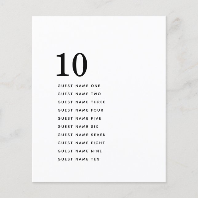 Simple Minimalist Guest Names Table Number (Front)