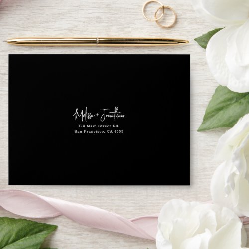 Simple Minimalist Handwritten Script Black Wedding Envelope