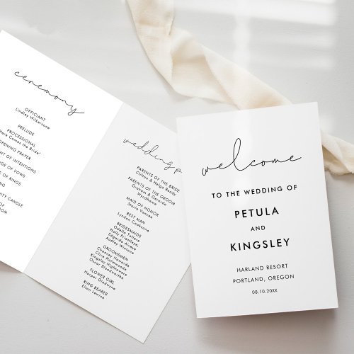 Simple minimalist handwritten wedding folded program