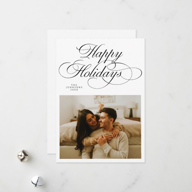 Simple Minimalist Happy Holidays Photo Christmas  Holiday Card (Front/Back In Situ)