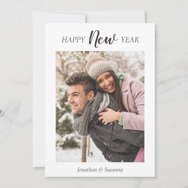Simple Minimalist Happy New Year Photo Holiday Card (Front)