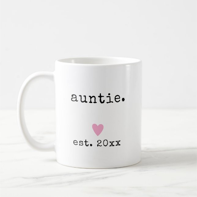 Simple Minimalist Heart Custom Year New Auntie Coffee Mug (Left)