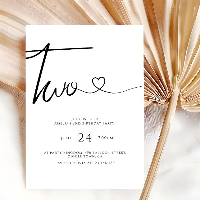Simple Minimalist Heart Script 2nd Birthday Invitation (Creator Uploaded)