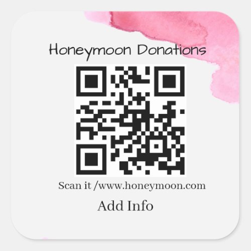 Simple minimalist honeymoon donations wedding q r  square sticker