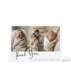 Simple Minimalist Horizontal Multi Four Photo Baby Thank You Card
