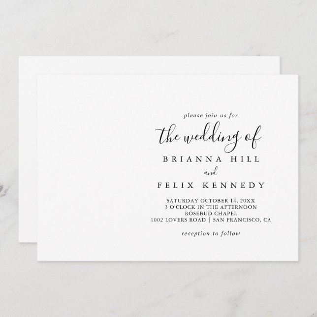Simple Minimalist Horizontal Wedding Invitation (Front/Back)