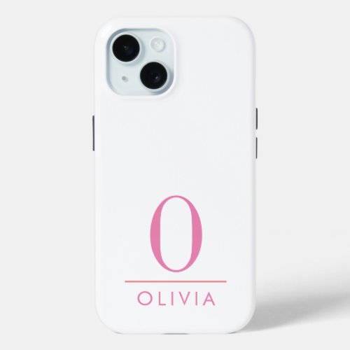 Simple Minimalist Hot Pink Monogram Personalized iPhone 15 Case