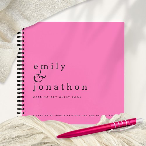 Simple Minimalist Hot Pink Wedding Guest Book