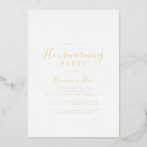 Simple Minimalist Housewarming Party Gold  Foil Invitation