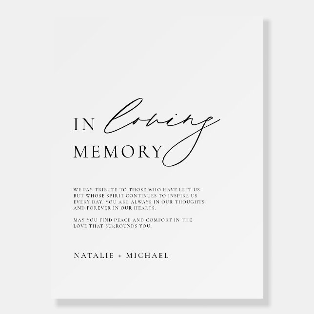 Simple Minimalist In Loving Memory Wedding Sign (Front)