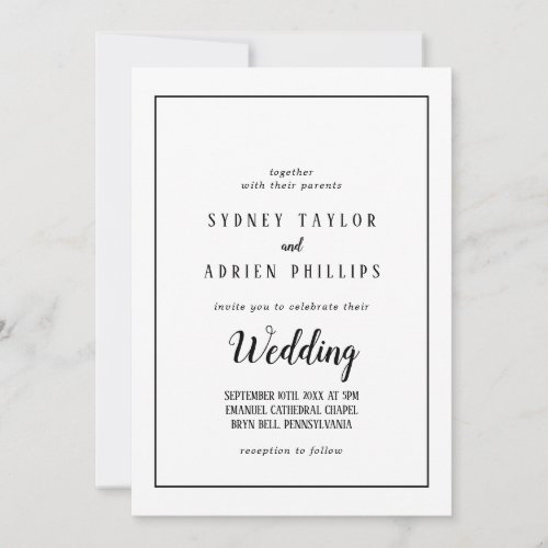 Simple Minimalist Informal Frame Wedding Invitation