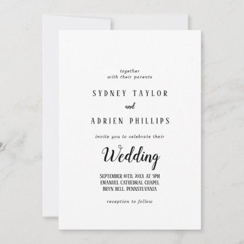 Simple Minimalist Informal Wedding Invitation