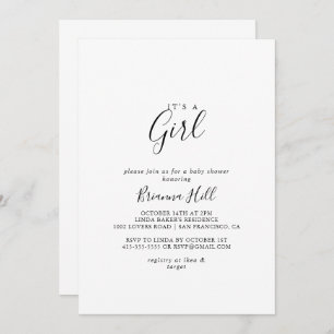 Simple Minimalist It's A Girl Baby Shower Invitation
