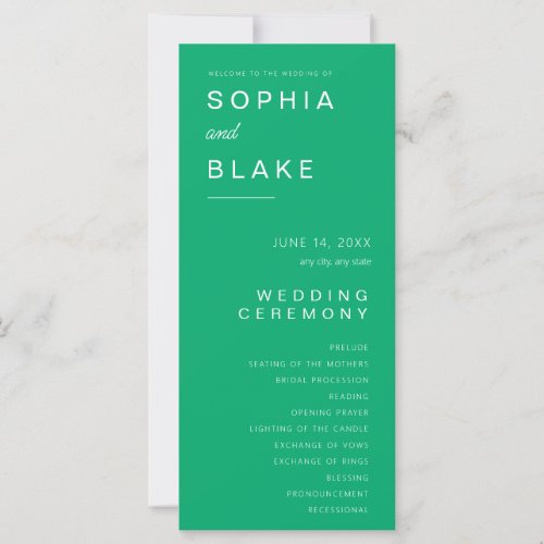 Simple Minimalist Jade Green Wedding Program