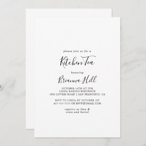 Simple Minimalist Kitchen Tea Bridal Shower Invitation