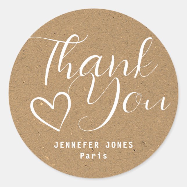 Simple Minimalist Kraft Paper Calligraphy Heart  Classic Round Sticker (Front)
