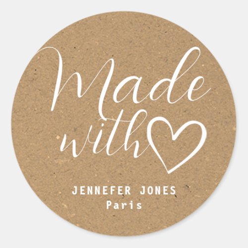 Simple Minimalist Kraft Paper Made With Love Heart Classic Round Sticker