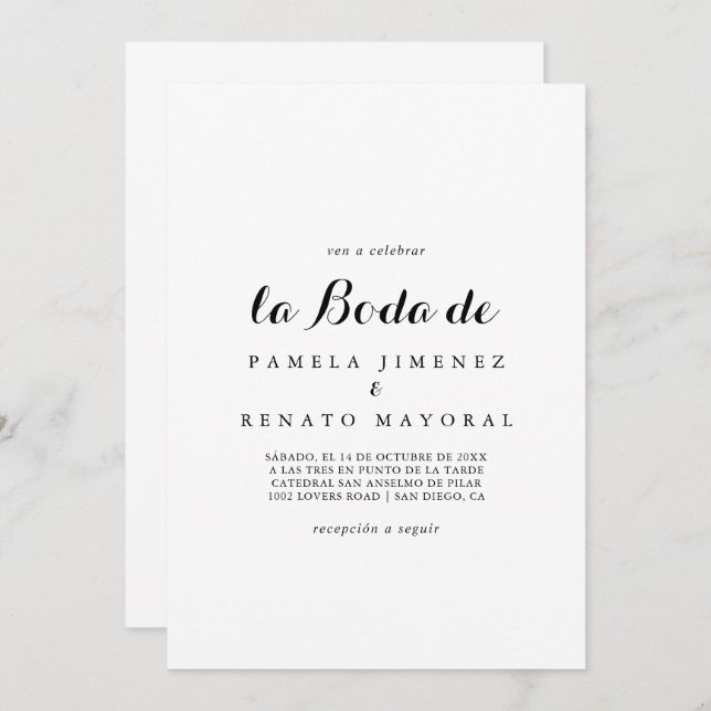Simple Minimalist La Boda de Invitation (Front/Back)