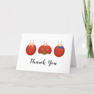 Simple Minimalist Ladybug Family Baby Shower Letterpress Thank You Card