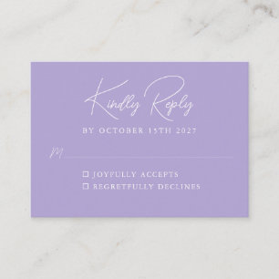 Simple Minimalist Lavender Script Custom RSVP Enclosure Card