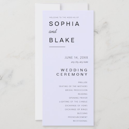 Simple Minimalist Lavender Wedding Program