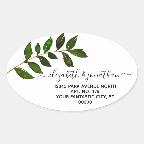 Simple Minimalist Leaf Foliage Wedding Oval Sticker