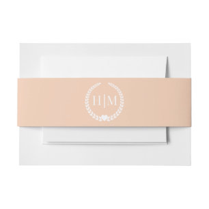 Simple Minimalist Light Pastel Peach Monogram Invitation Belly Band