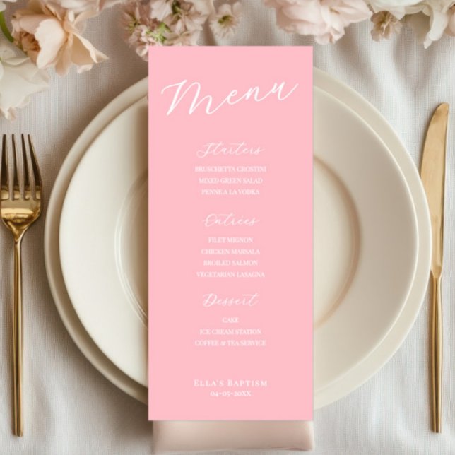 Simple Minimalist Light Pink Menu Card  (pink menu sign, wedding menu, bridal shower, baptism decor, simple minimalist, elegant reception)